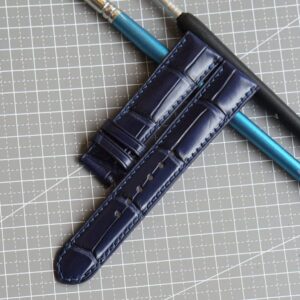 Dây da đồng hồ handmade da cá sấu xanh Navy SW144