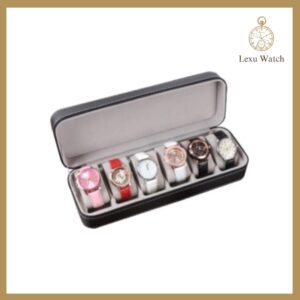 Hộp Đồng Hồ 6 Cái – Nắp Kín Có Khoá Kéo Màu Đen