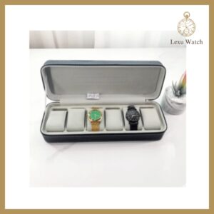 Hộp Đồng Hồ 6 Cái – Nắp Kín Có Khoá Kéo Màu Đen